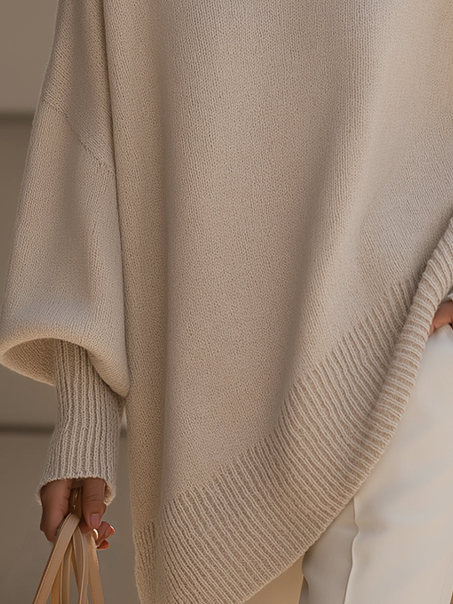 Asymmetrical Merino Wool Sweater | Women's Oversized Knit Pullover