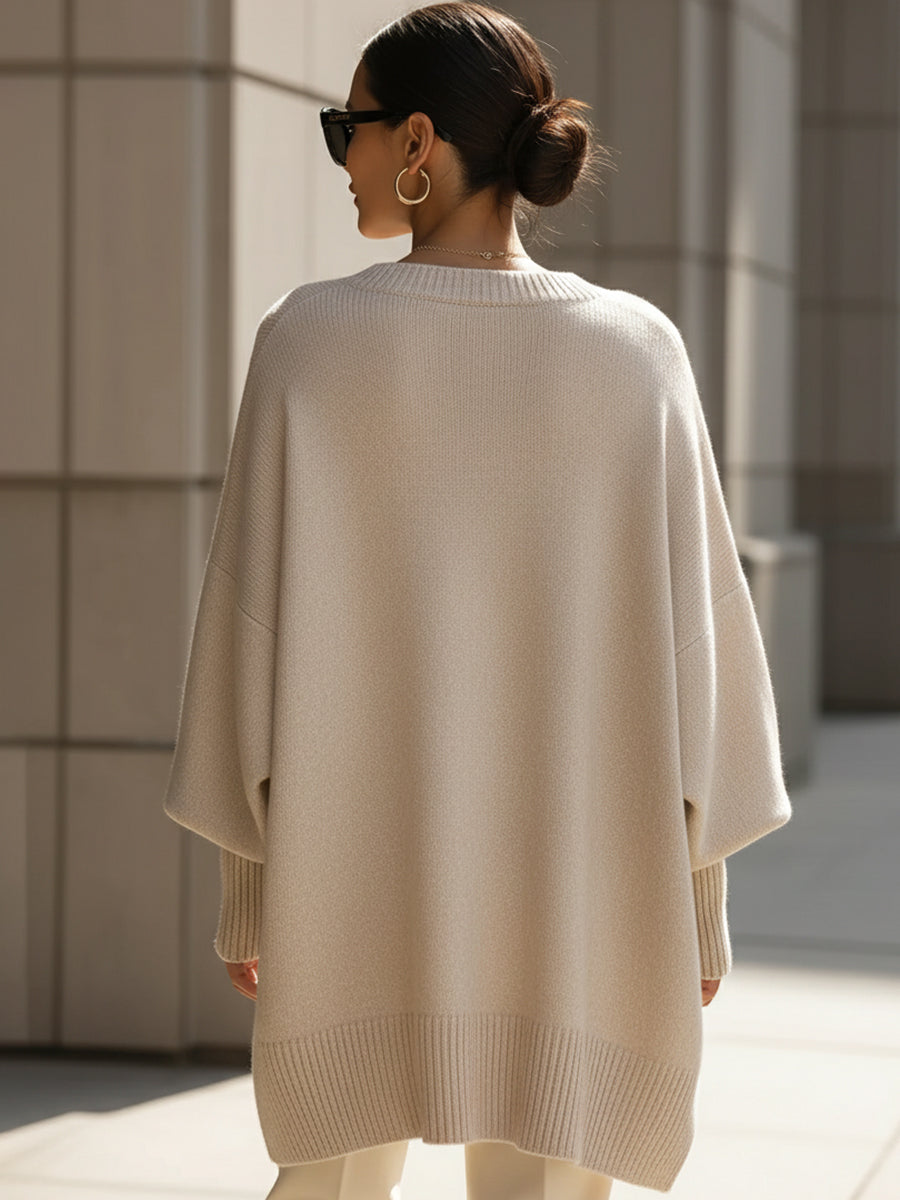 Asymmetrical Merino Wool Sweater | Women's Oversized Knit Pullover