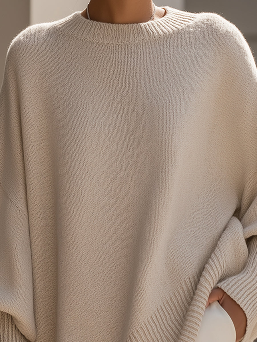 Asymmetrical Merino Wool Sweater | Women's Oversized Knit Pullover