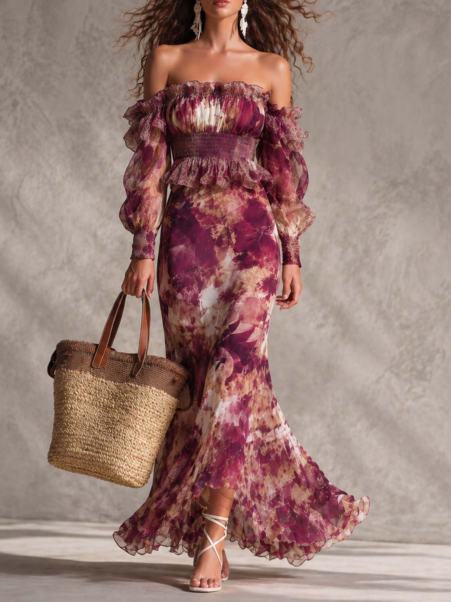 Rosalie | Floral Off-Shoulder Chiffon Maxi Dress