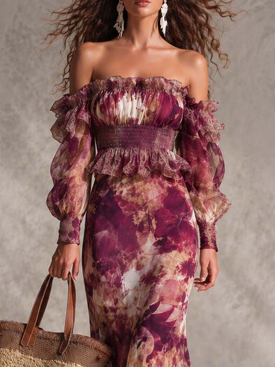 Rosalie | Floral Off-Shoulder Chiffon Maxi Dress