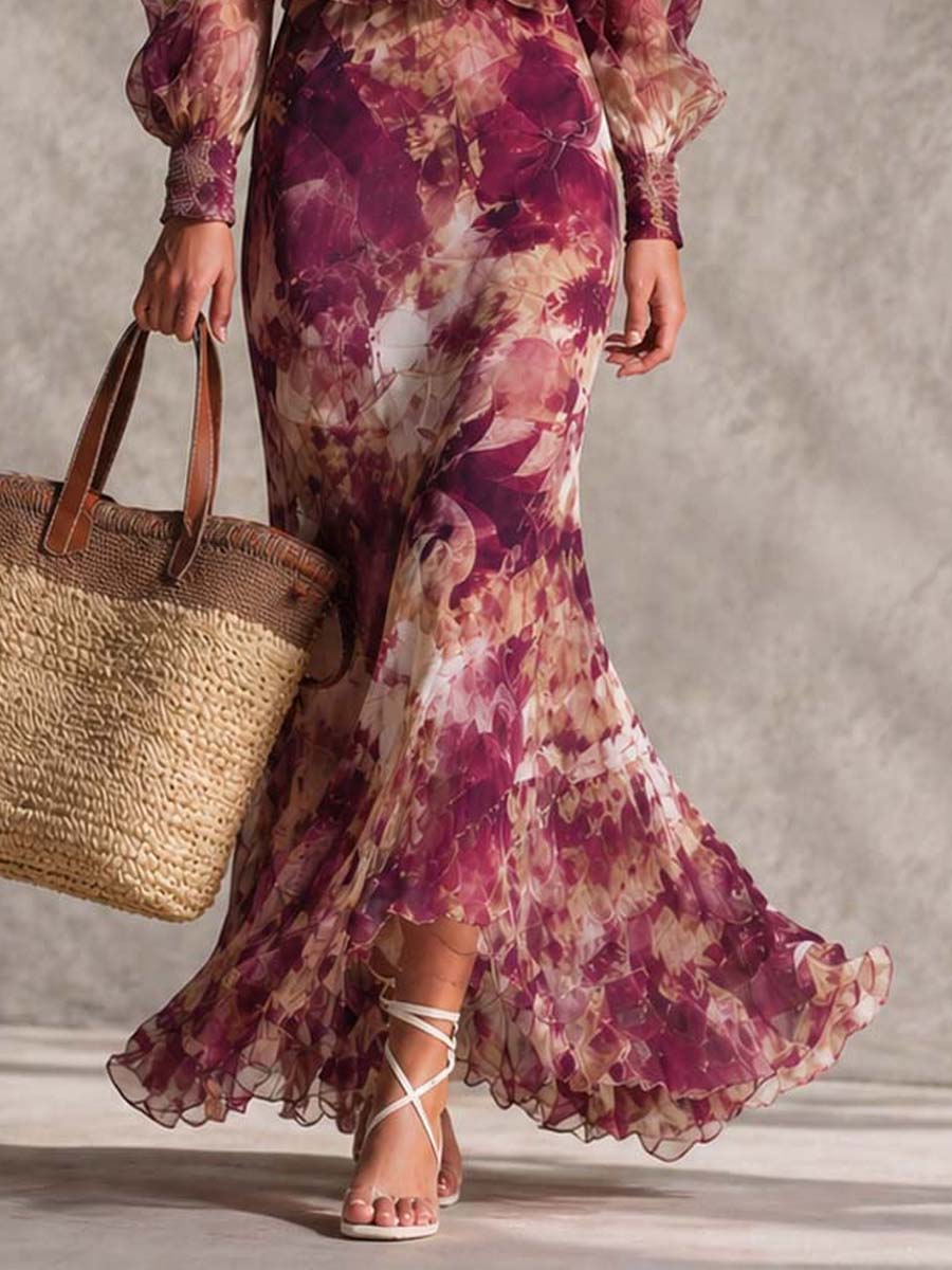 Rose | Off-Shoulder Floral Chiffon Maxi Dress with Smocked Waist