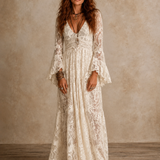 Emily | Vintage Maxi Dress with Flared Sleeves and Deep V-Neckline