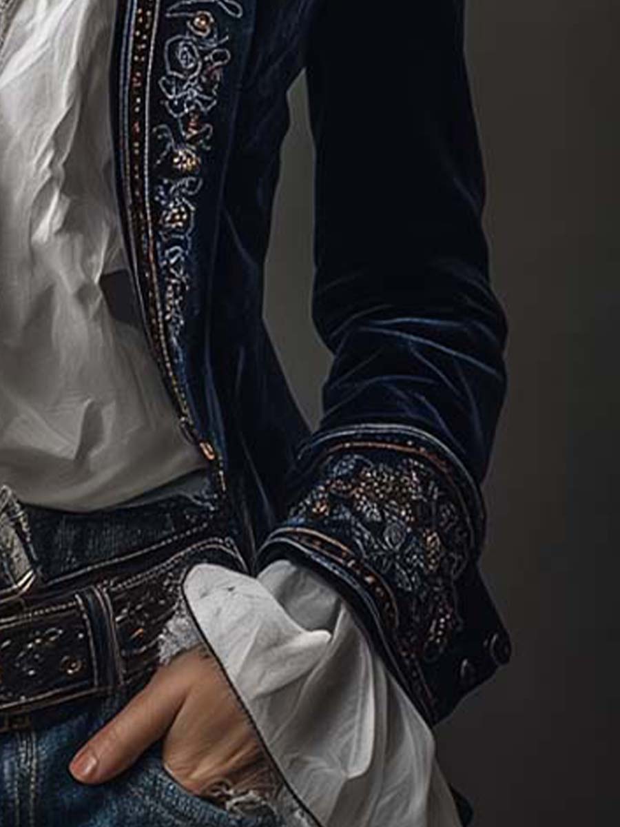 Vintage Navy | Embroidered Longline Jacket
