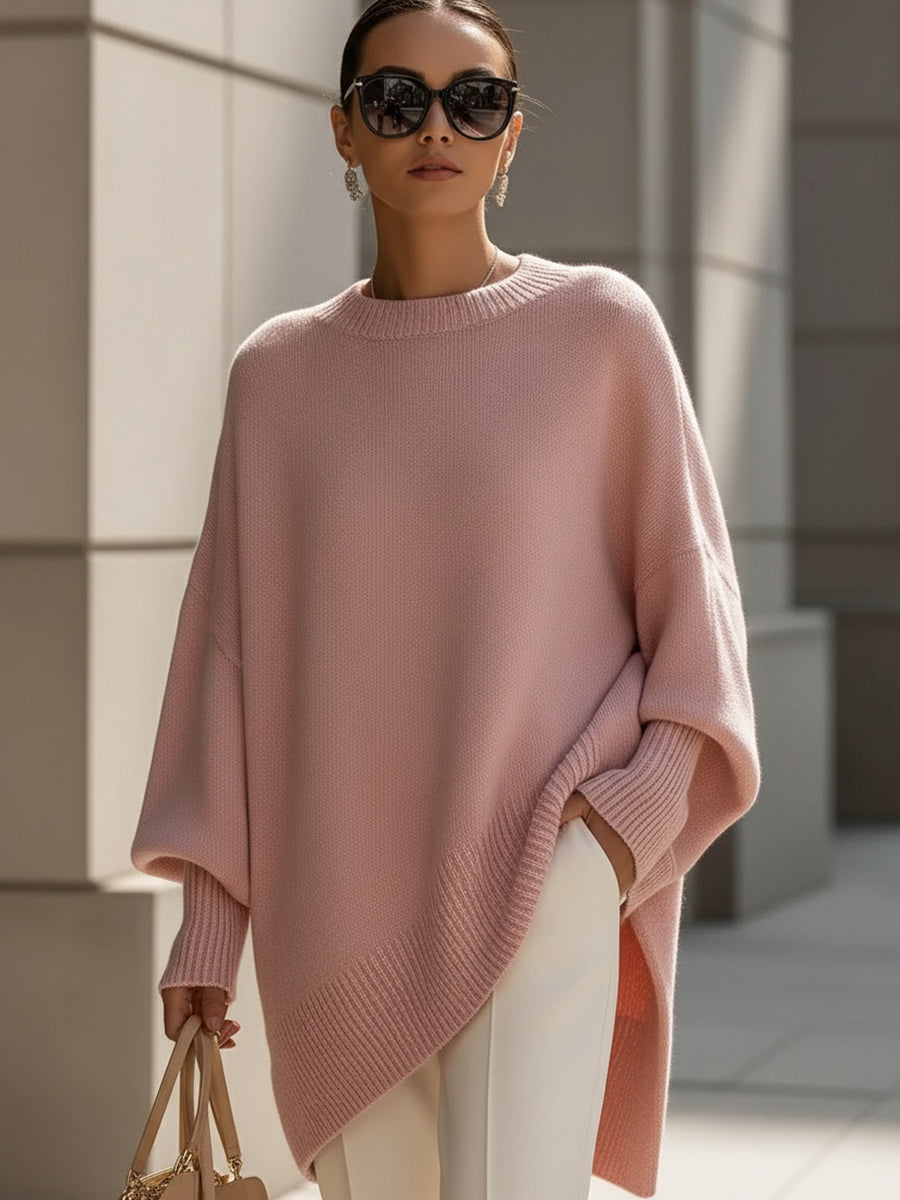 Asymmetrical Merino Wool Sweater | Women's Oversized Knit Pullover
