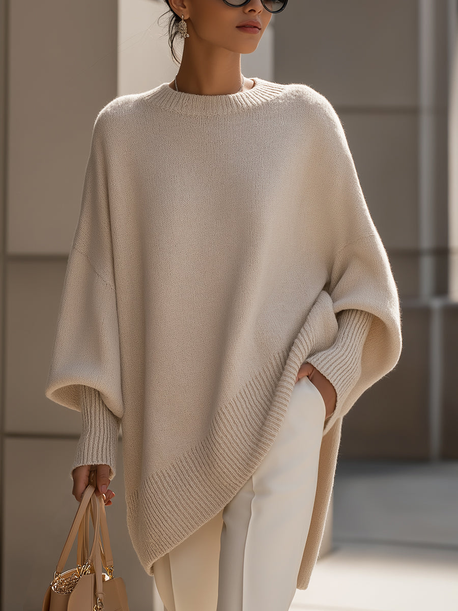 Asymmetrical Merino Wool Sweater | Women's Oversized Knit Pullover