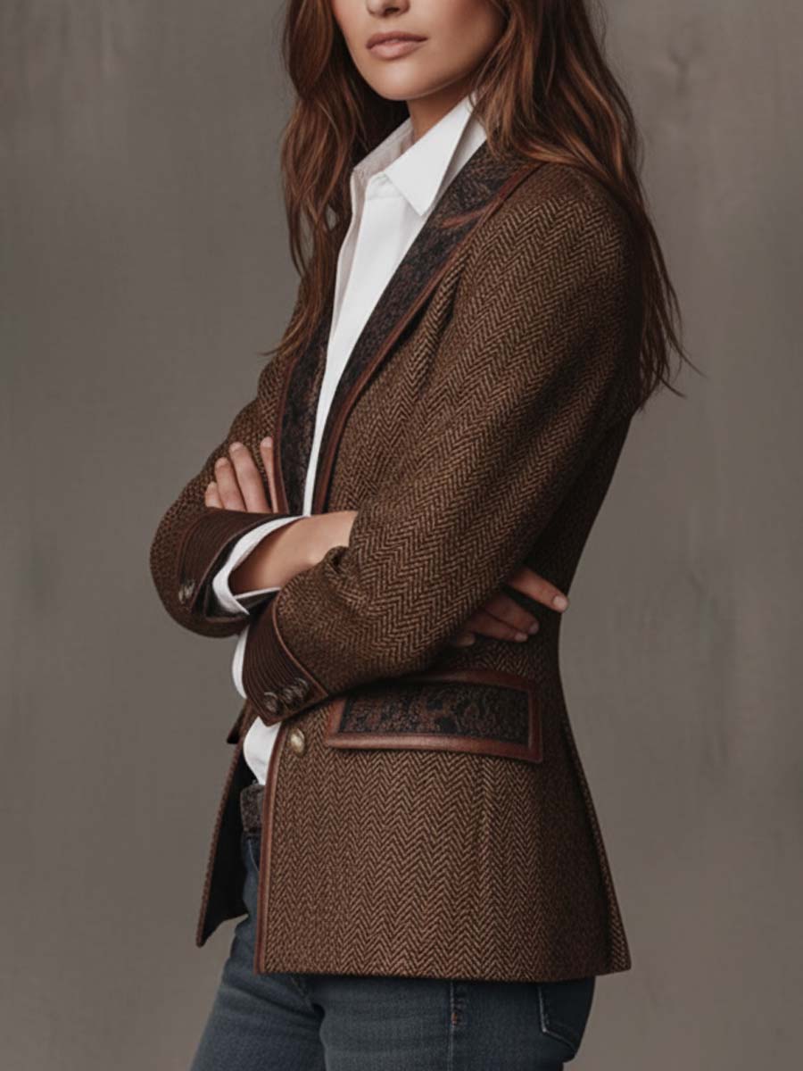 Sloane | Herringbone Print Panel Blazer for Women