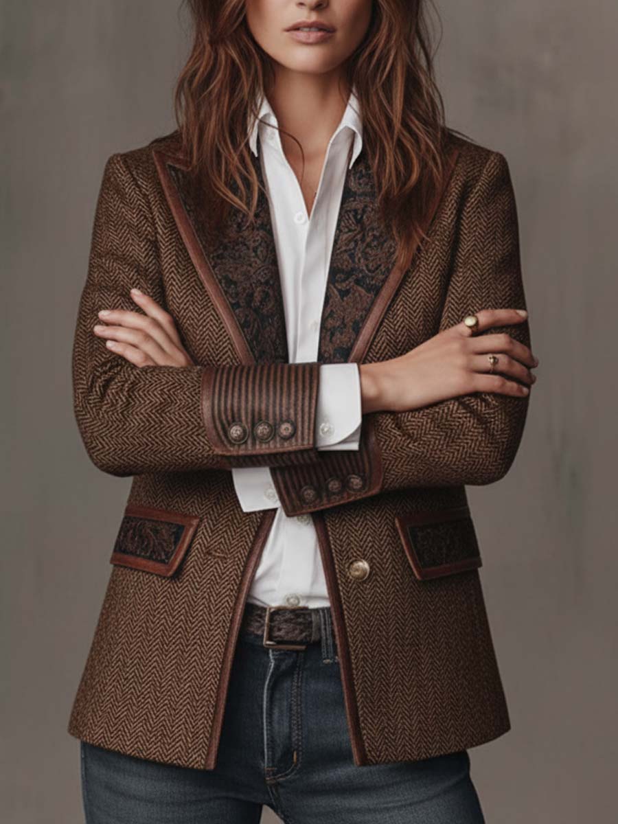 Sloane | Herringbone Print Panel Blazer for Women