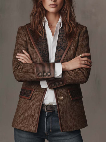 Sloane | Herringbone Print Panel Blazer for Women