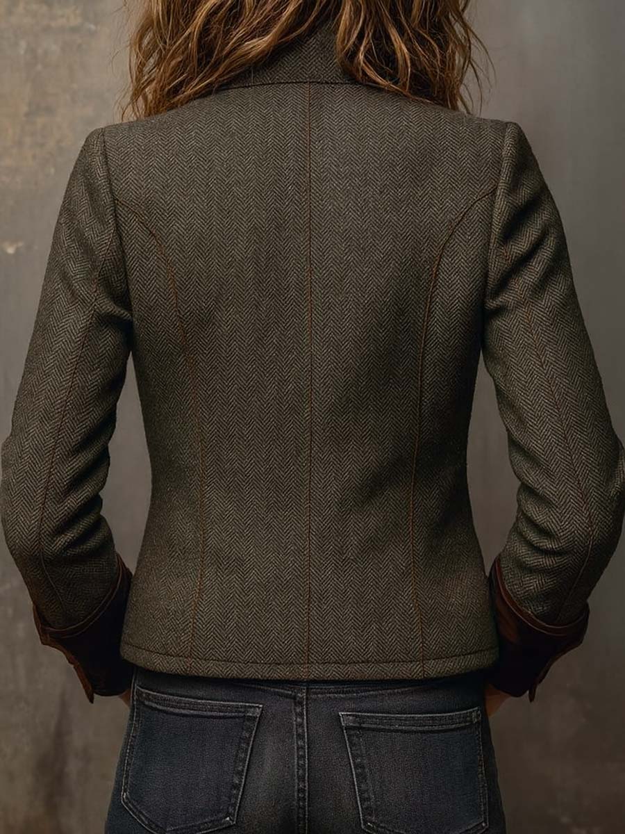 Vintage Herringbone | Women's Contrast Trim Blazer