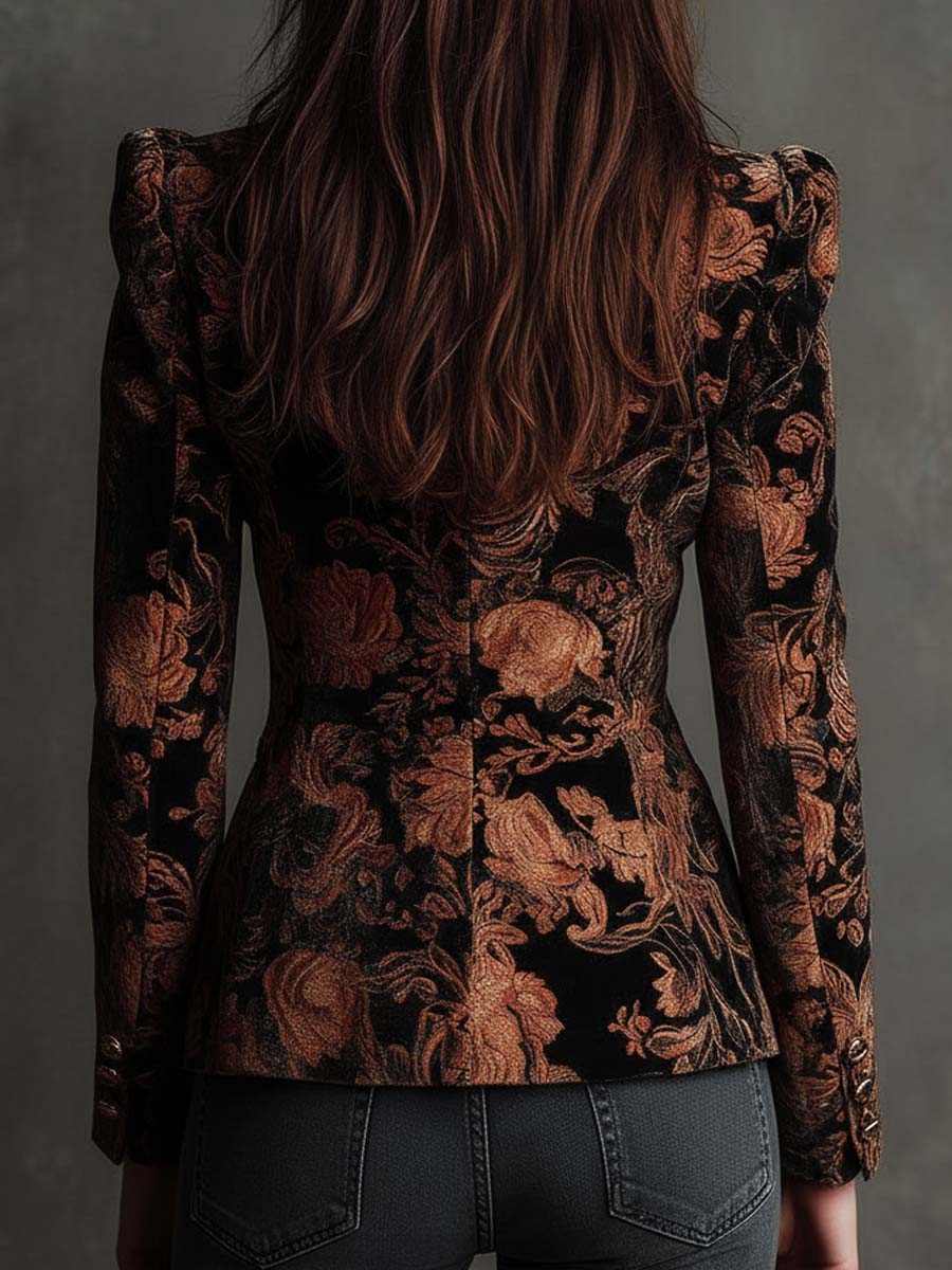 Bronze Bloom | Women's Black and Bronze Floral Tailored Blazer