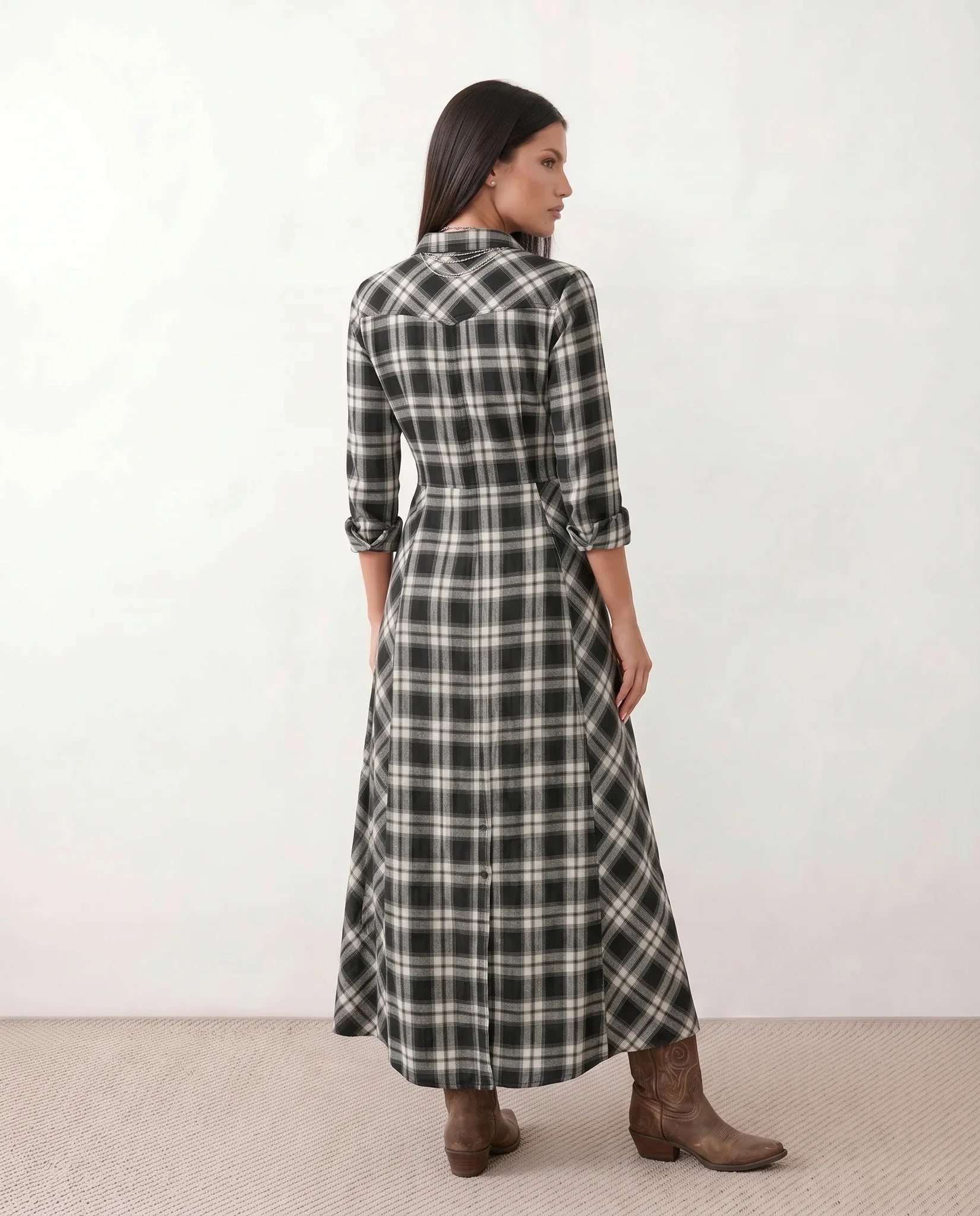 MARILENA | PLAID MAXI DRESS FOR WOMEN