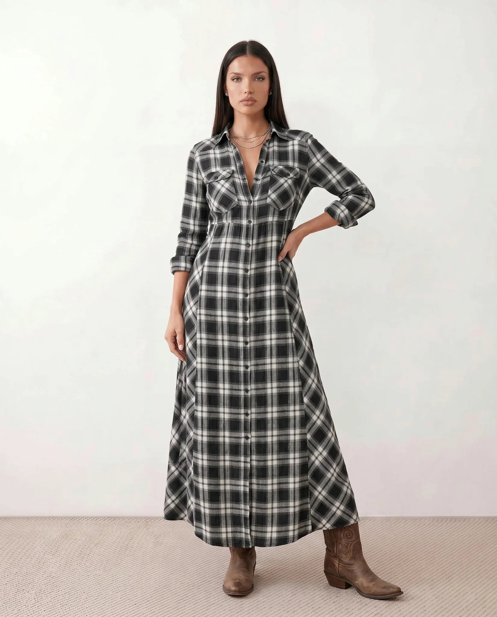 MARILENA | PLAID MAXI DRESS FOR WOMEN