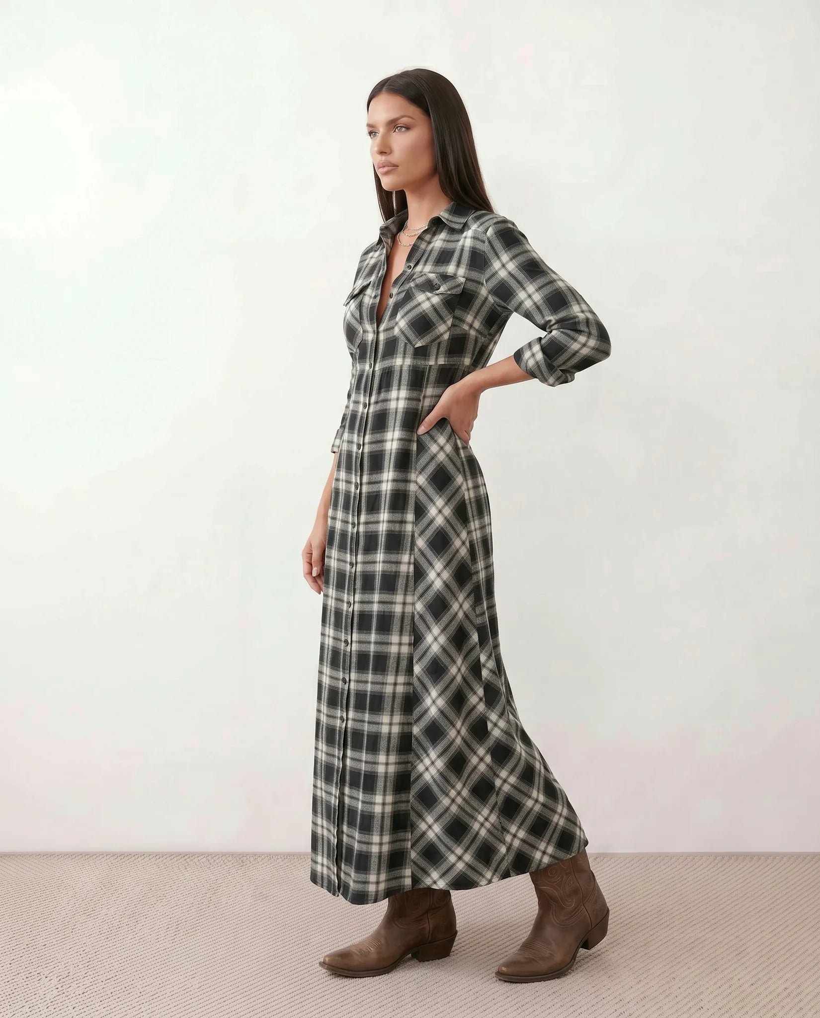 MARILENA | PLAID MAXI DRESS FOR WOMEN