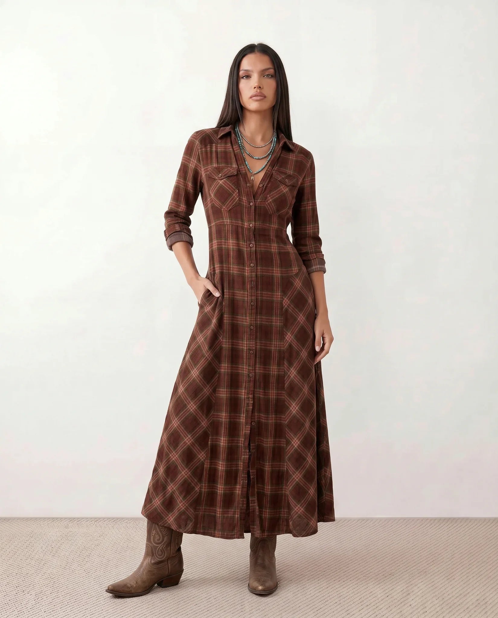 MARILENA | PLAID MAXI DRESS FOR WOMEN