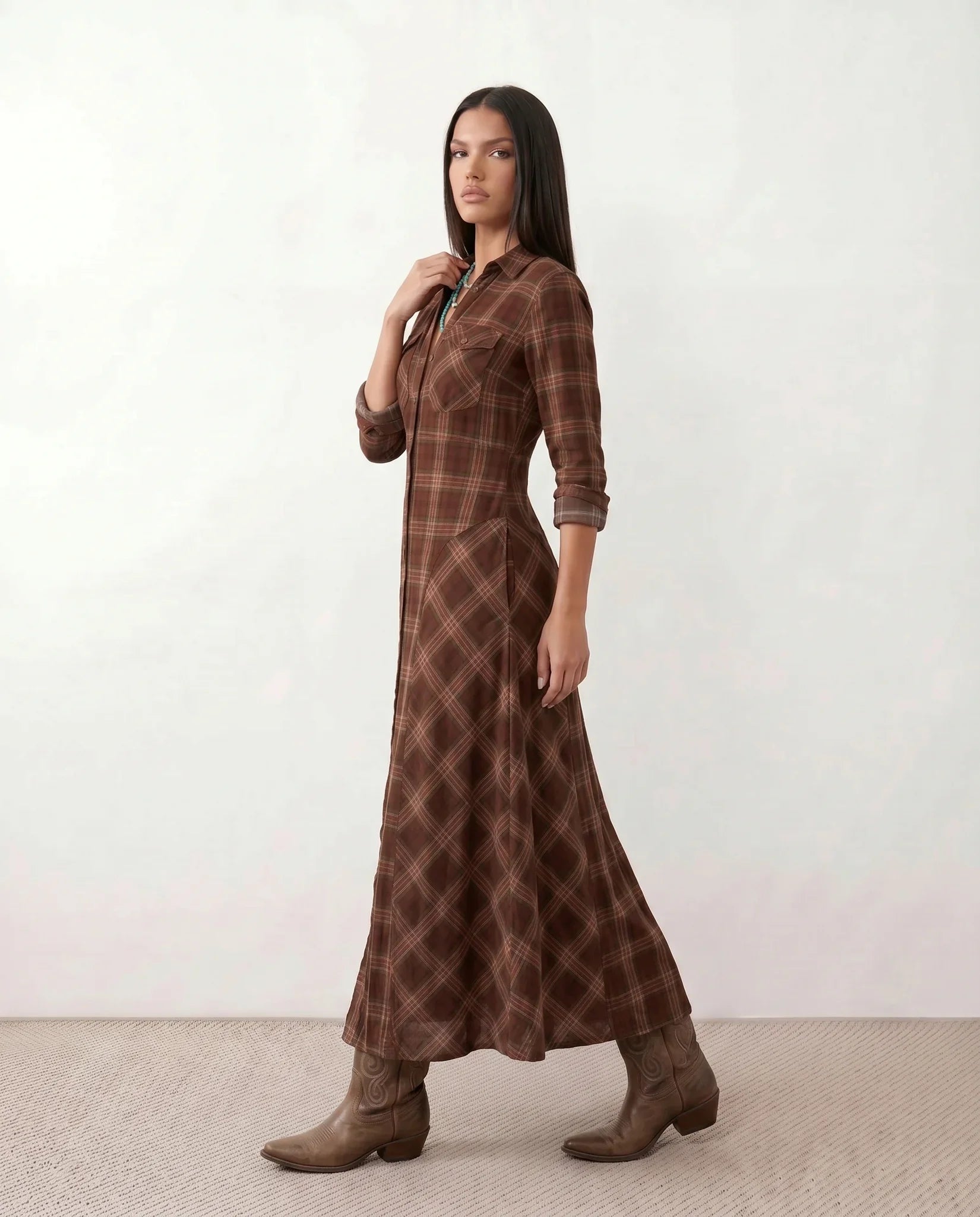 MARILENA | PLAID MAXI DRESS FOR WOMEN