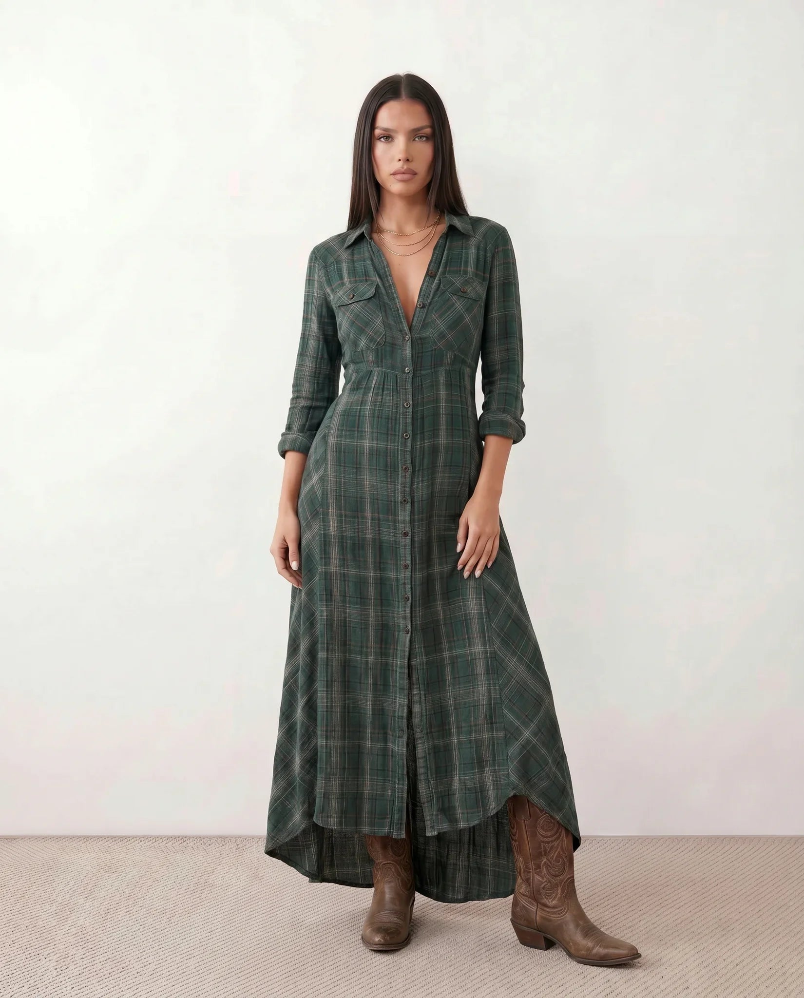 MARILENA | PLAID MAXI DRESS FOR WOMEN