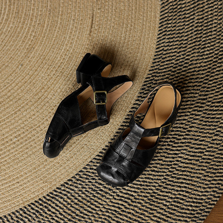 Amaya | Genuine Leather Sandals with Block Heel