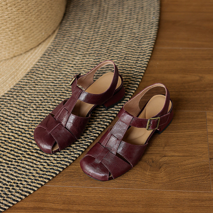 Amaya | Genuine Leather Sandals with Block Heel