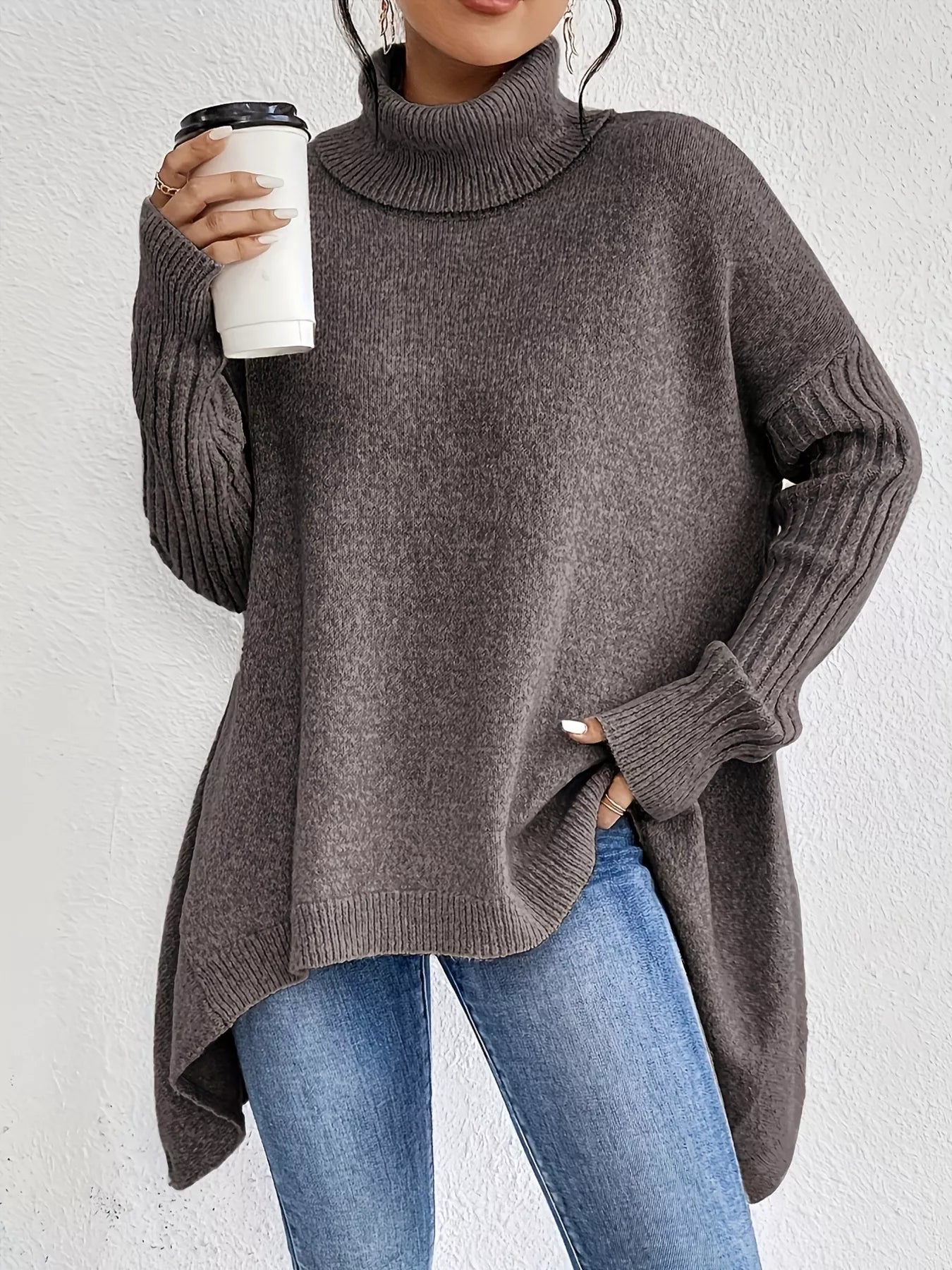Ava | Turtleneck High-Low Hem Sweater