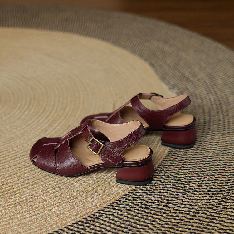 Amaya | Genuine Leather Sandals with Block Heel