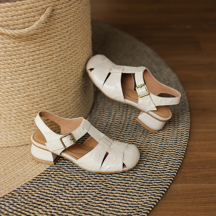 Amaya | Genuine Leather Sandals with Block Heel