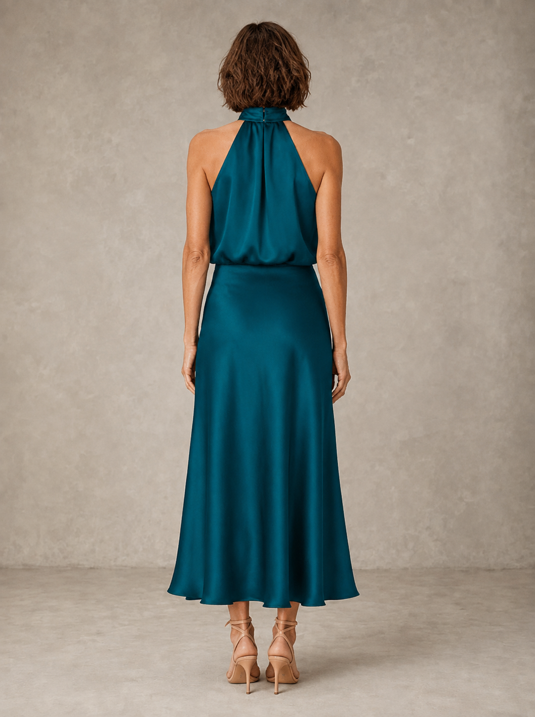 Harper | Halter Satin Evening Maxi Dress