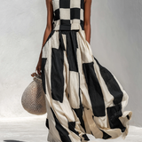 Audrey | Contrast Panel Sleeveless Maxi Dress