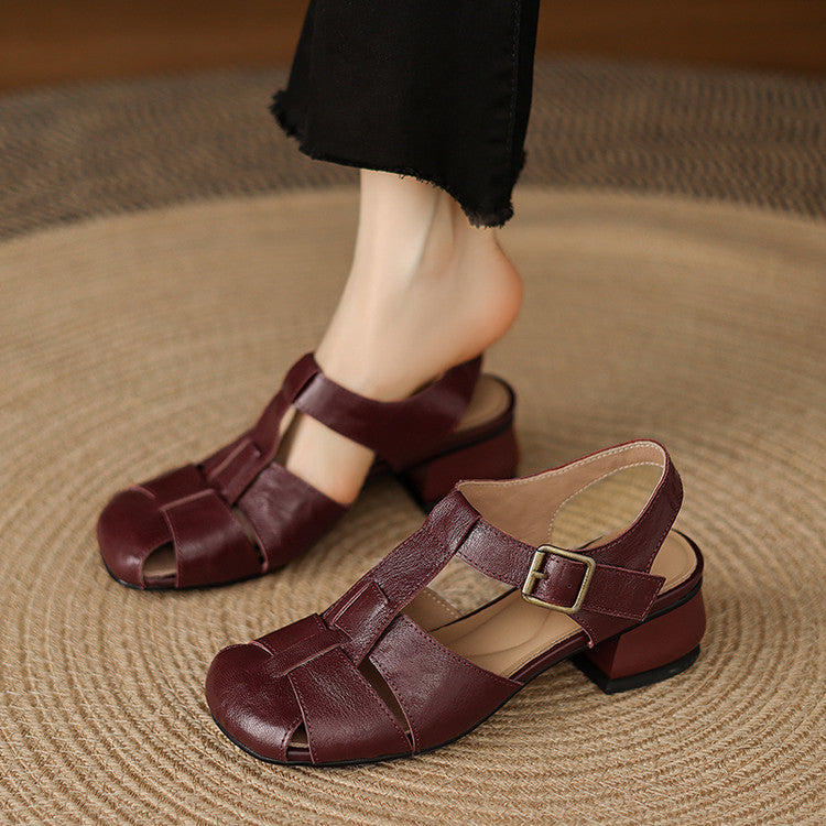 Amaya | Genuine Leather Sandals with Block Heel
