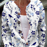 Vynora | Vintage Floral Bird Print Button-Front Cardigan Sweater