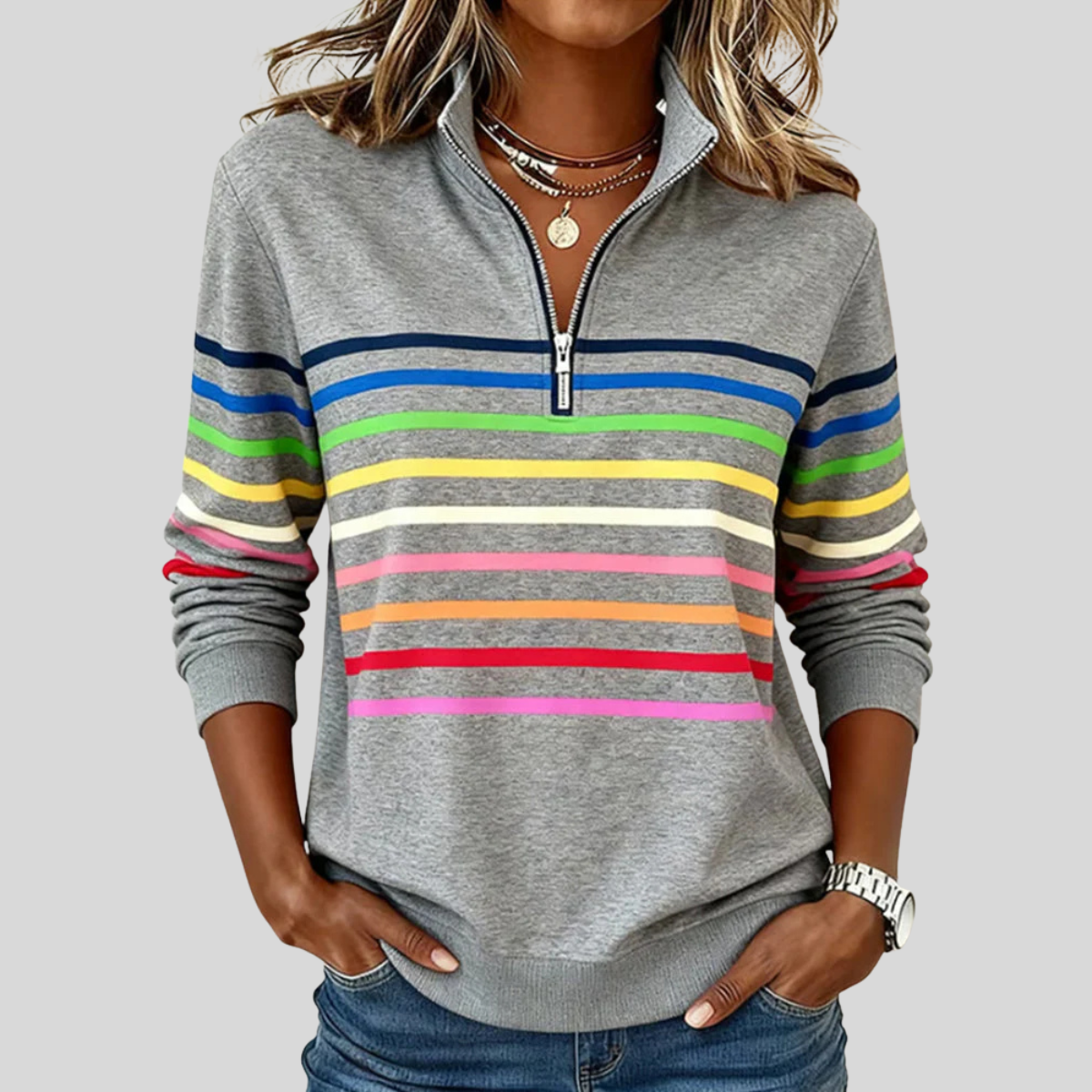 Prismette™ | Colorful Striped Quarter-Zip Sweatshirt