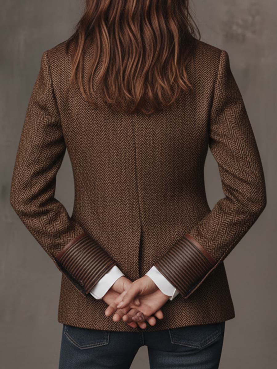 Sloane | Herringbone Print Panel Blazer for Women