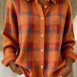 Megan | Knitted Plaid Button-Up Cardigan