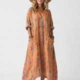 Remi | Notch Neck Printed Oversized Pocket Midi Dress