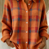 Corinne | Plaid Button-Front Cardigan with Ribbed Trim