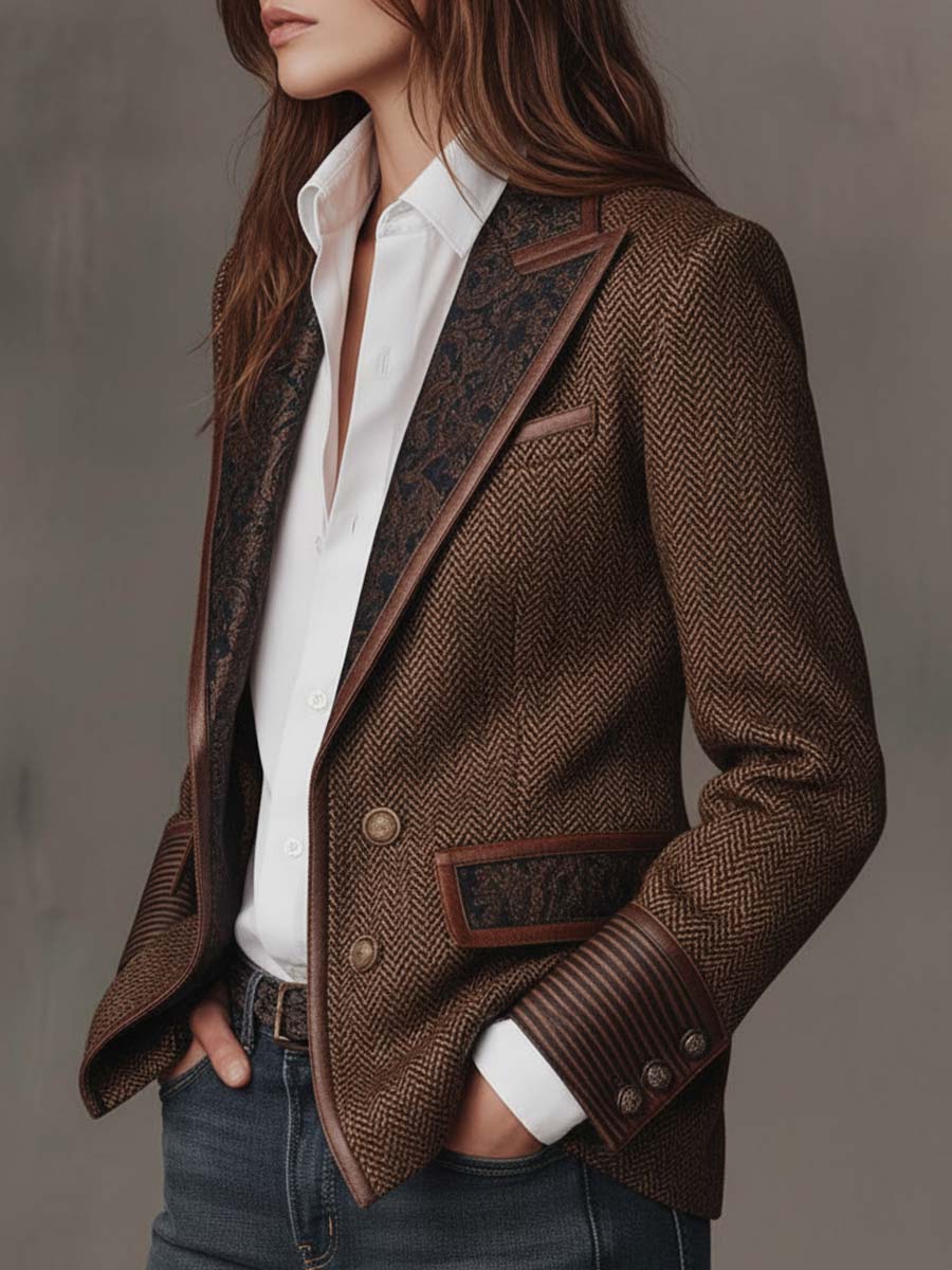 Sloane | Herringbone Print Panel Blazer for Women