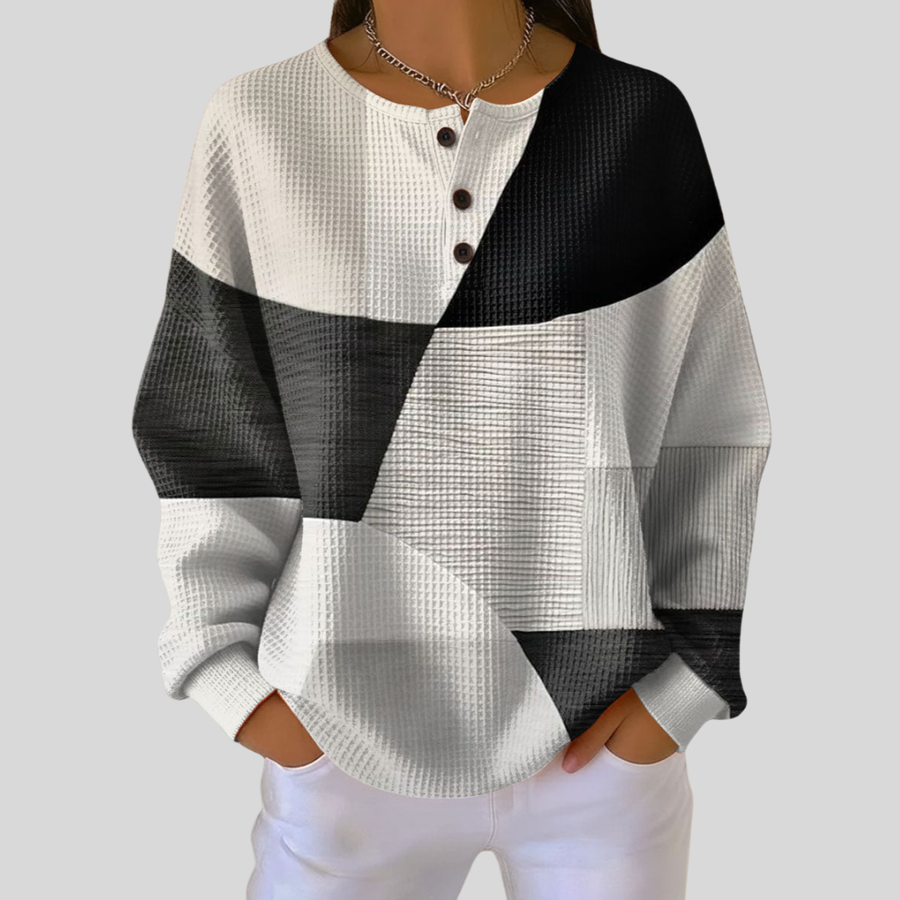 Almira | Waffle Knit Henley Sweatshirt