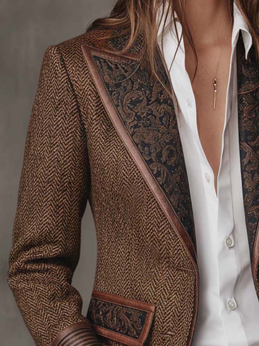 Sloane | Herringbone Print Panel Blazer for Women