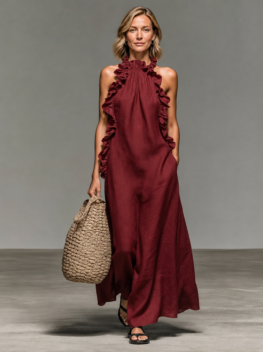 Emma | Soft Ruffle Maxi Dress with Sleeveless Silhouette