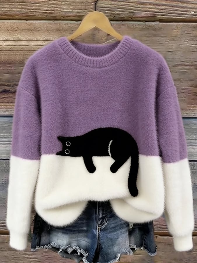 Aileen | Playful Cat Print Oversized Sweater