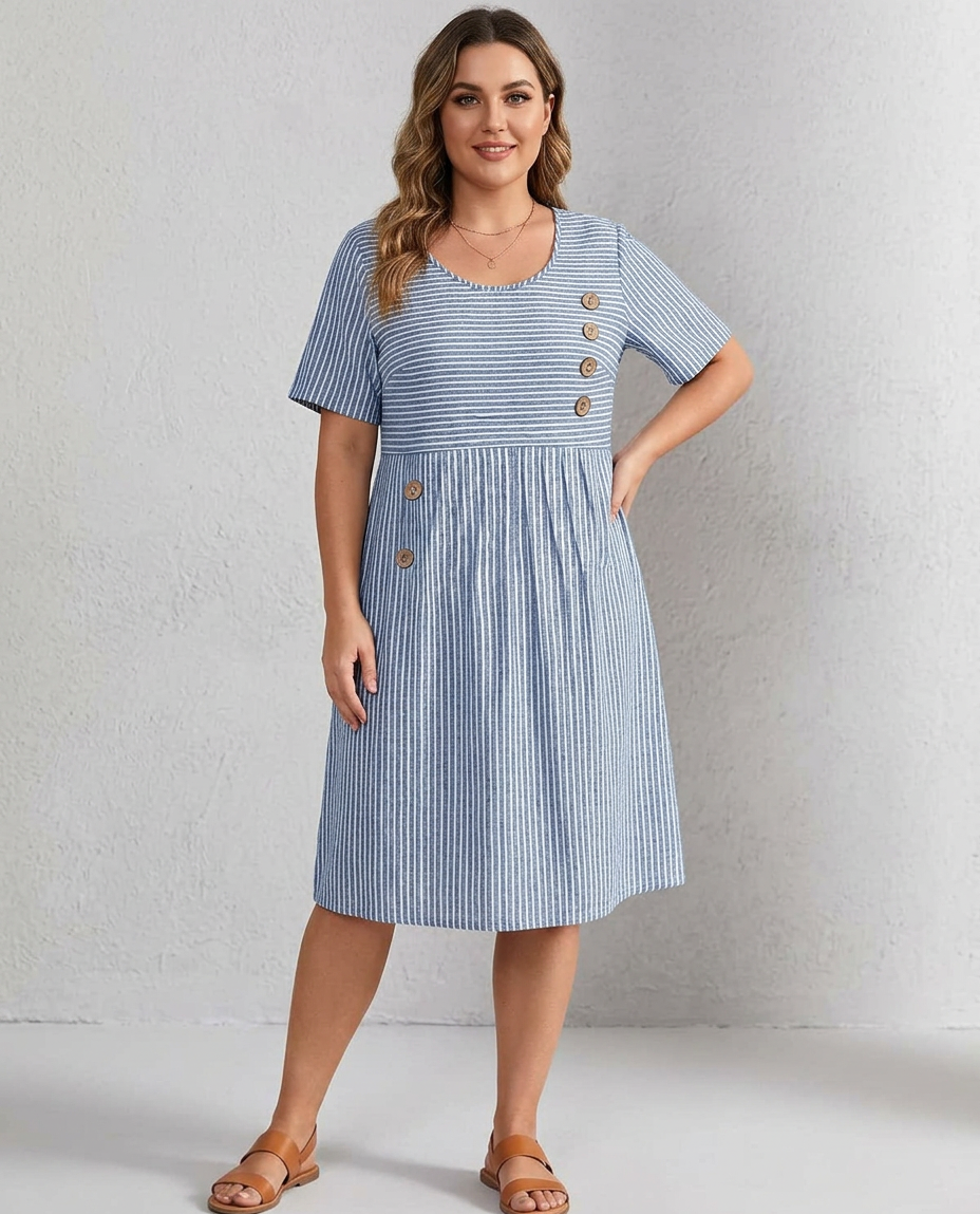 Pia | Striped Button Midi Dress