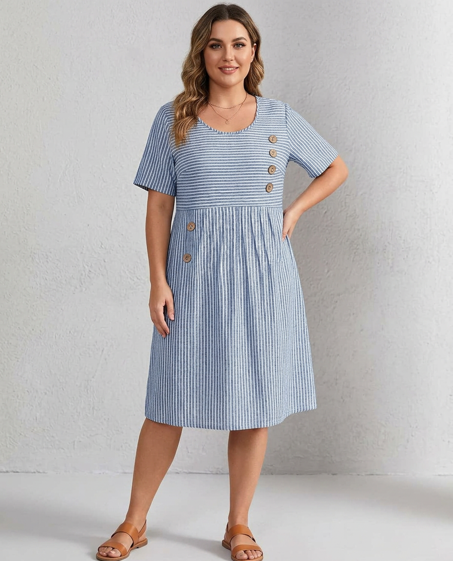 Pia | Striped Button Midi Dress
