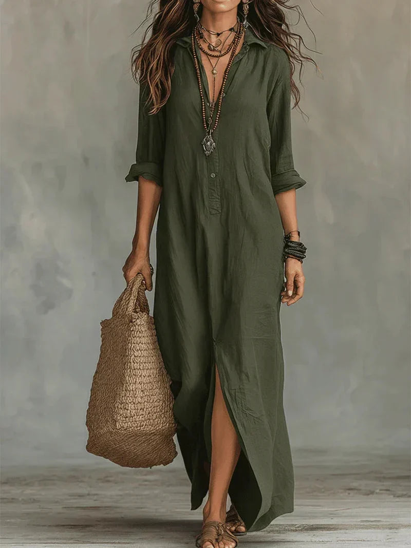 Celine | Black Button-Front Maxi Dress
