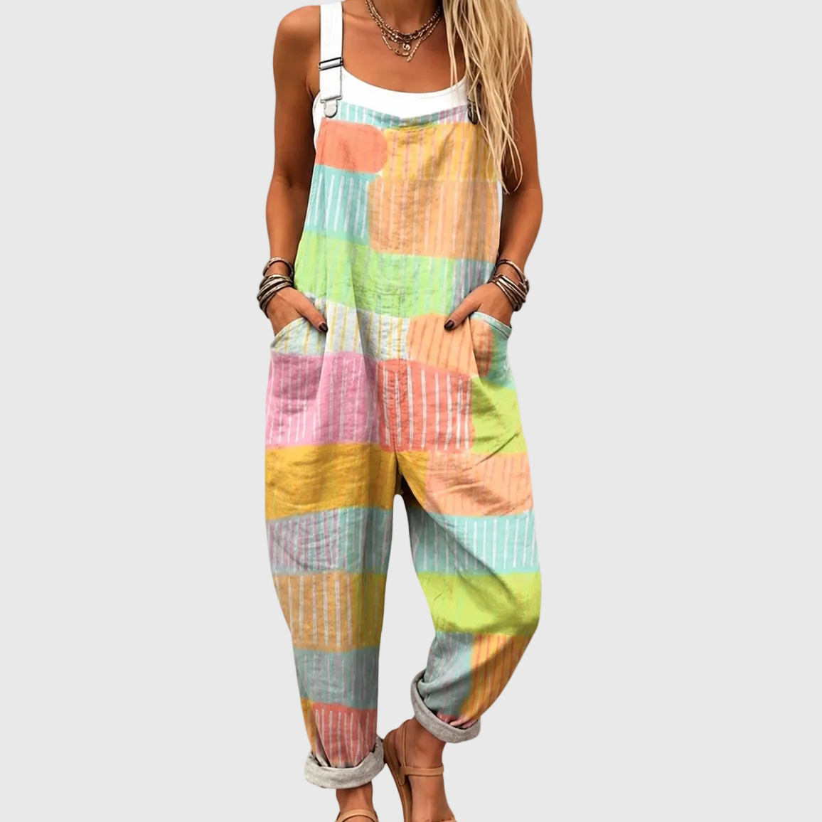 Nora | Pastel Patchwork Dungarees