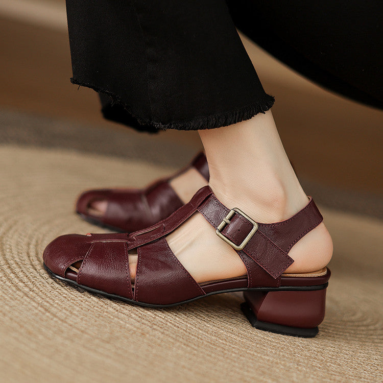 Amaya | Genuine Leather Sandals with Block Heel