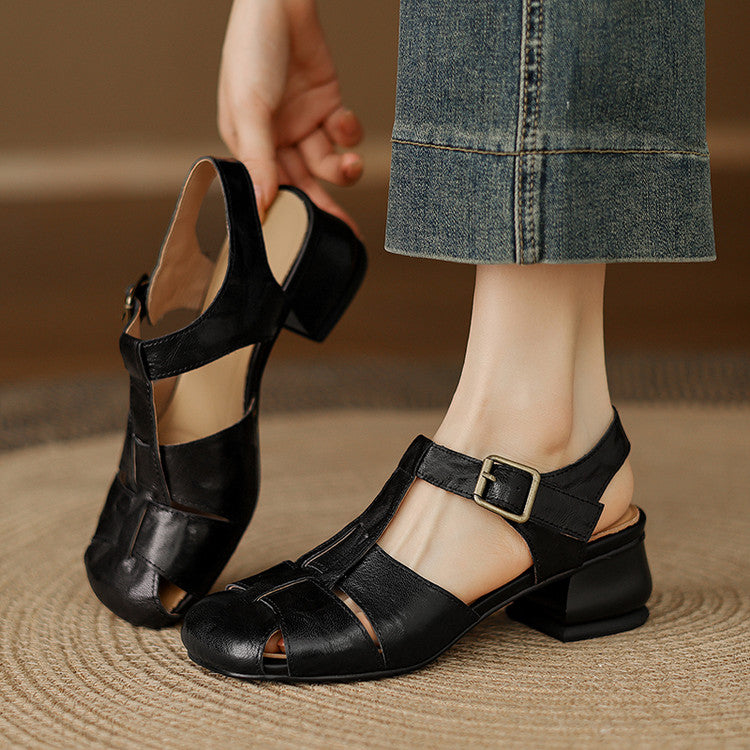Amaya | Genuine Leather Sandals with Block Heel