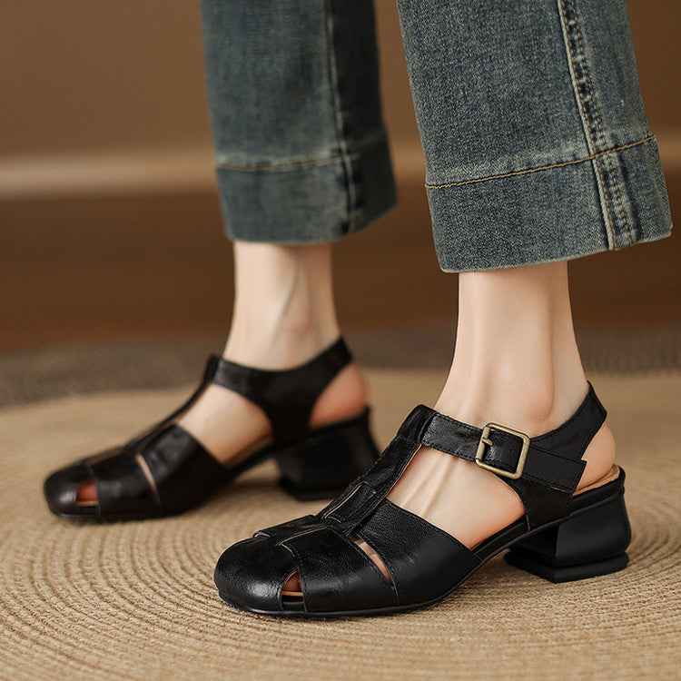 Amaya | Genuine Leather Sandals with Block Heel
