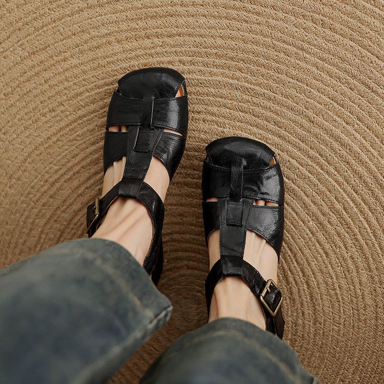 Amaya | Genuine Leather Sandals with Block Heel