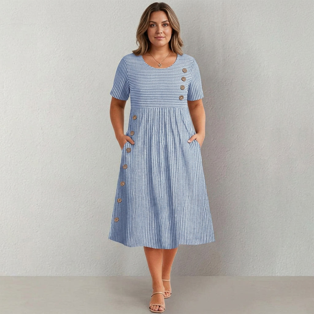 Pia | Striped Button Midi Dress