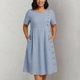Pia | Striped Button Midi Dress